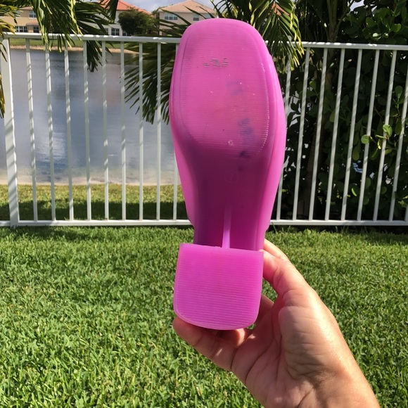 JEFFREY CAMPBELL PETRA PURPLE BLOCK HEEL PEEP TOE JELLY SANDALS SIZE 7 - Picture 8 of 12